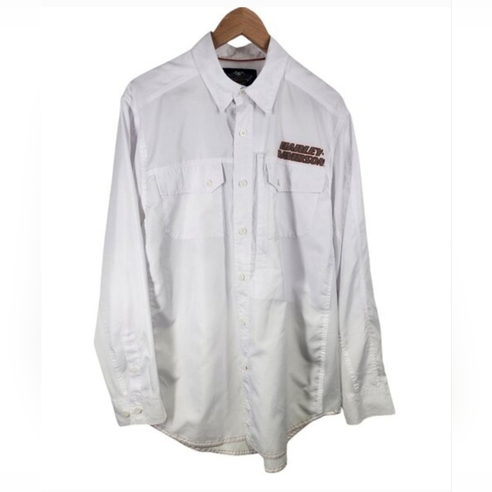 Harley-Davidson White Button Shirt Men's Size L Long Sleeve